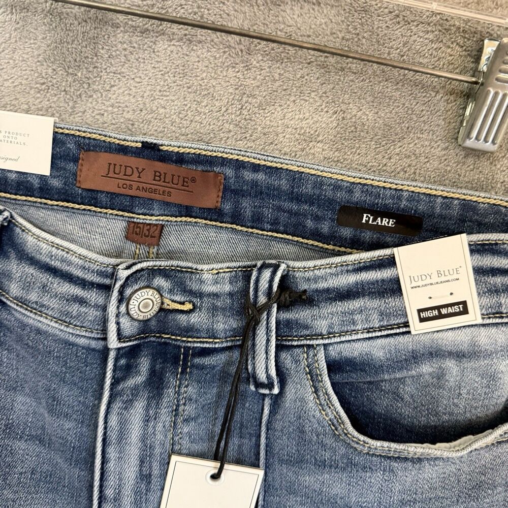 NWT Judy Blue Jeans 15/32 Stretch Blue Denim Front Seam Flare Raw Hem JB82687 - Picture 10 of 11